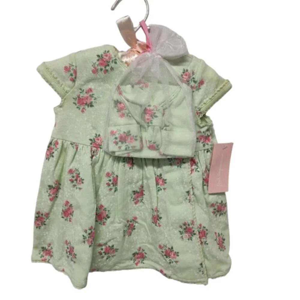 First Impressions 100% Cotton 3 Piece 0-3 Month Dress, Bottoms, and Hat NWT